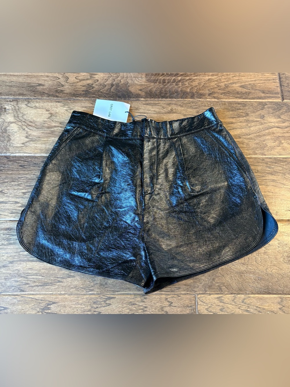 GREY LAB Black Faux Leather High-Waist Short Shorts